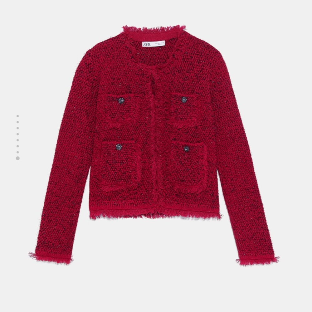 GORGEOUS ZARA NWT Frayed Hem Tweed Like Cardigan - Picture 8 of 8